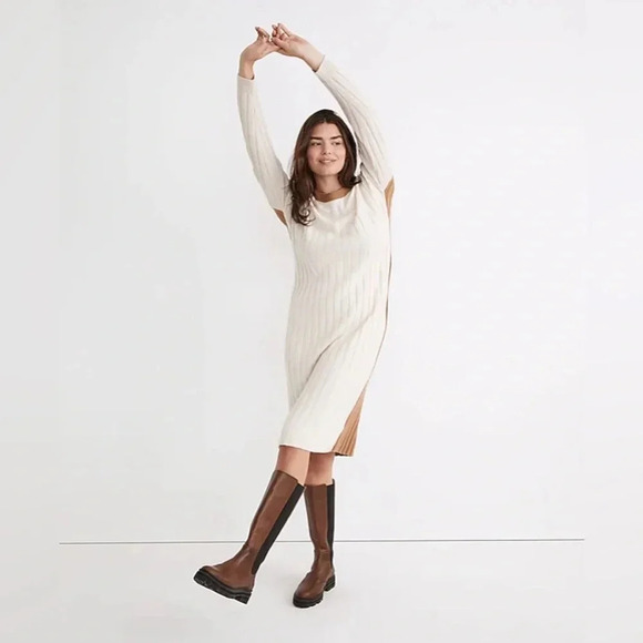 Madewell (Re)sourced Ribbed Midi Sweater Dress Small Alpaca Wool Color block S - Picture 2 of 15
